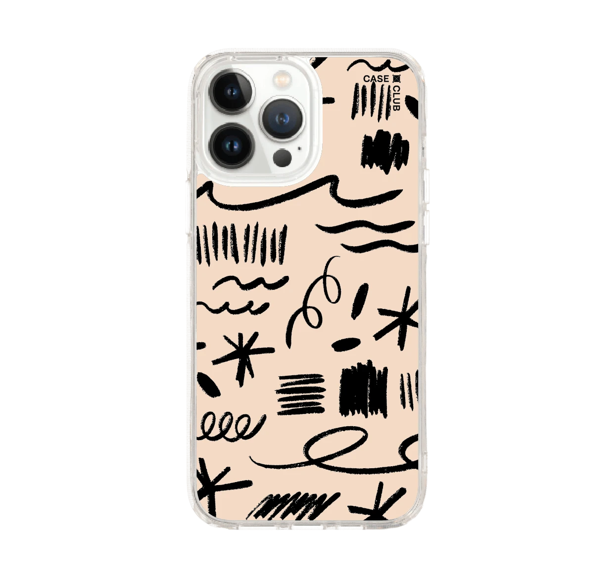 iphone 12/ 13 pro max clear case black & white brush